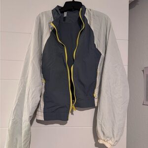 Gray and White Windbreaker with Yellow Accents